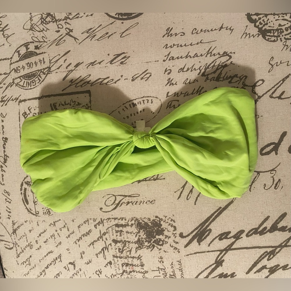 Strapless neon green bikini top